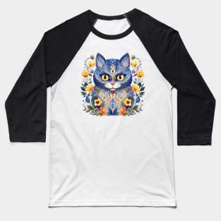 Ukraine Cat Floral Vintage Ukrainian Vyshyvanka Style Baseball T-Shirt